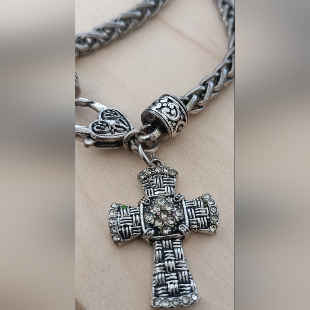 Silver Crystal Cross Pendant Bracelet - Women Jewelry